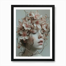 Portrait Of A Woman With Flowers Art Print