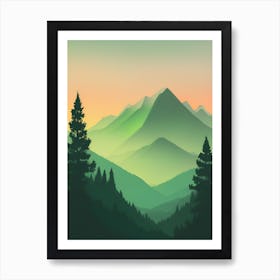 Misty Mountains Vertical Background In Green Tone 1 Art Print