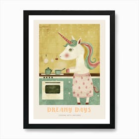 Pastel Unicorn Cooking In The Kitchen 1 Poster Art Print