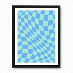 Warped Checker Blue Bright Art Print