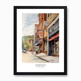 Asheville 4 Watercolour Travel Poster Art Print