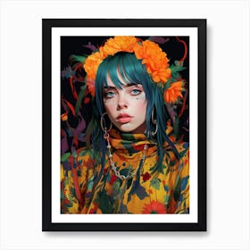 Billie Eilish Floral Portrait 1 Art Print