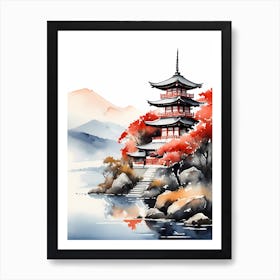 Watercolor Japanese Landscape Painting (9) Art Print