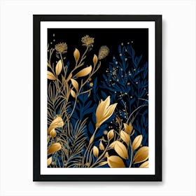 Gold and Blue Foliage Art Print