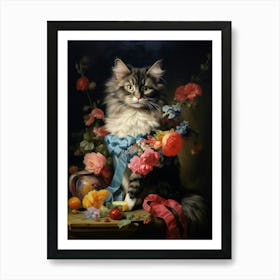 Cute Cat Rococo Style Painting 3 Art Print
