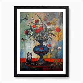 Proteas With A Cat 4 Surreal Joan Miro Style Art Print