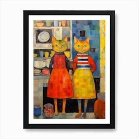 Two Cats In A Vintage Kitchen With Dresses Art Print