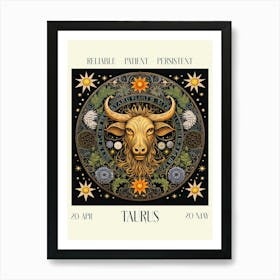 Taurus William Morris Zodiac Astral Sign Art Print