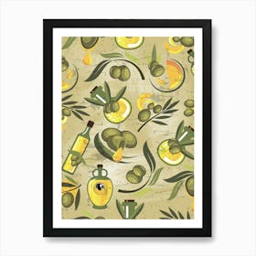Olives Seamless Pattern Vector - olives poster, kitchen wall art 3 Art Print