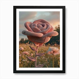 Pink Rose Knitted In Crochet 8 Art Print