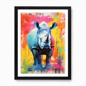 Rhino Colourful Screen Print Inspired 3 Art Print
