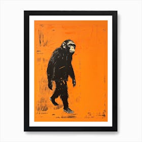 Chimpanzee, Woodblock Animal Drawing 1 Art Print