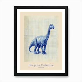 Dinosaur Blue Print Graph Style Poster Art Print