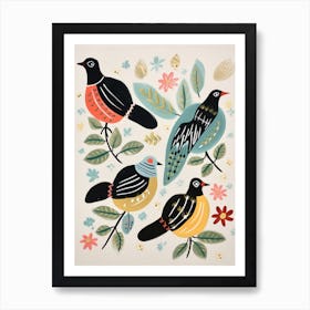 Folk Style Bird Painting Cowbird 1 Art Print