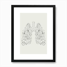 Lungs And Flowers Monoline Asthetic Mnimalist Drawing Art Print