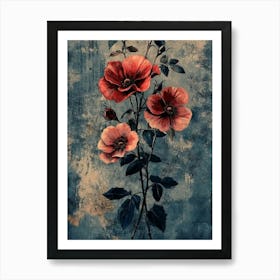 Flowers On A Blue Background Art Print