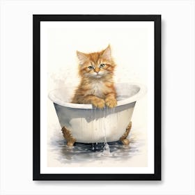 Manx Cat In Bathtub Bathroom 1 Art Print