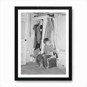 Small Boy, Son Of Carpenter From Hobbs, New Mexico, Reading Funny Papers In Corner Of Room In Tourist Court Art Print