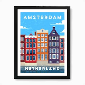 Amsterdam, Netherlands/Holland — Retro travel minimalist poster, retro travel art, retro travel wall art Art Print