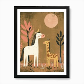 Unicorn & Giraffe Friend Muted Pastel 1 Art Print