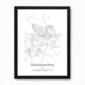 Maladzyechna,Belarus Minimalist Map Art Print