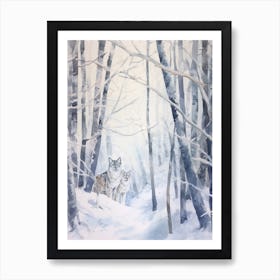 Winter Watercolour Lynx 4 Art Print