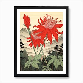 Higanbana Red Spider Lily 1 Japanese Botanical Illustration Art Print