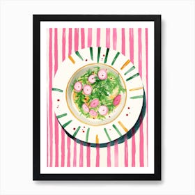 A Plate Of Small Radishes Top View Food Illustration 3 Art Print