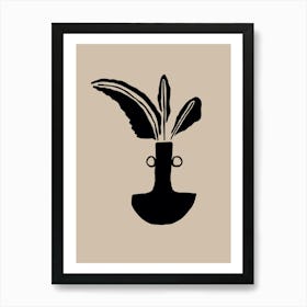 Vase With Leaves Abstract Drawing Art Print