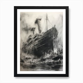 Titanic Ship Wreck Charcoal Sketch 1 Art Print