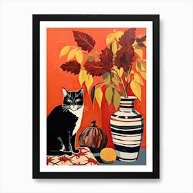 Amaryllis Flower Vase And A Cat, A Painting In The Style Of Matisse 0 Art Print