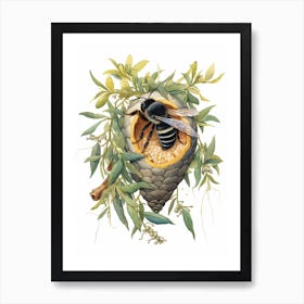 Eastern Carpenter Bee Beehive Watercolour Illustration 2 Art Print