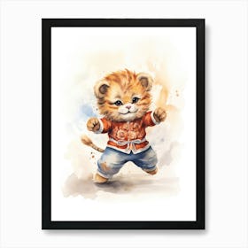 Dancing Watercolour Lion Art Painting 4 Art Print