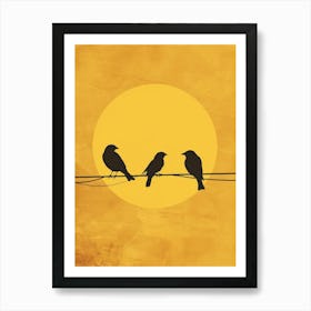 Silhouette Of Birds On A Wire 2 Art Print