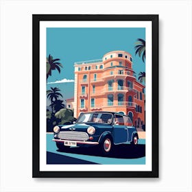 A Mini Cooper In French Riviera Car Illustration 1 Art Print