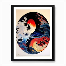 Fire And Water 2, Yin and Yang Japanese Ukiyo E Style Art Print