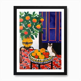 A Painting Of A Still Life Of A Bourvardia With A Cat In The Style Of Matisse 1 Art Print