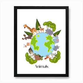 42.Beautiful jungle animals. Fun. Play. Souvenir photo. World Animal Day. Nursery rooms. Children: Decorate the place to make it look more beautiful. Art Print