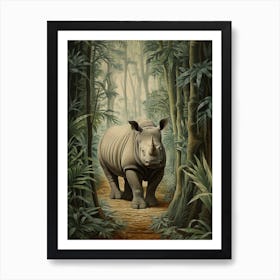 Blue Tones Of A Rhino Walking Through The Forest 1 Art Print