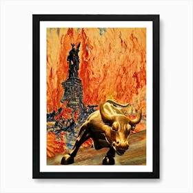 Bull And The Statue Of Liberty Art Print