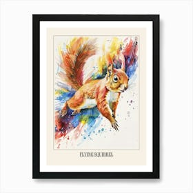 Flying Squirrel Colourful Watercolour 4 Poster Art Print