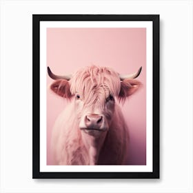 Pastel Pink Portrait Of Highland Cow 4 Art Print