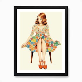 Lady In Vintage Crochet Dress Illustration Art Print