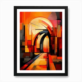 Bridge of Dreams IV, Abstract Colorful Painting in Red, Yellow and Black Cubism Picasso Style Art Print