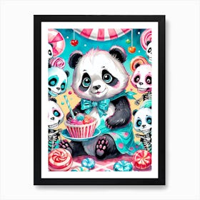 Cute Skeleton Panda Halloween Painting (26) Art Print