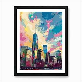 World Trade Center Memorial New York Colourful Silkscreen Illustration 2png Art Print