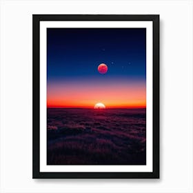 A Sweeping Panorama Of An Evening Sky Blood Red With The Setting Sun Transitions Into A Serene Moon (5) Art Print