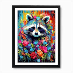 Raccoon Wonderland Flower Pop Art  Art Print