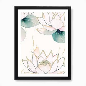 Lotus Flower Repeat Pattern Minimal Watercolour 1 Art Print