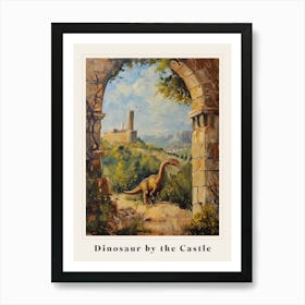 Dinosaur By The Castle Painting Poster Art Print
